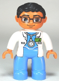 LEGO 47394pb171 Duplo Figure Lego Ville, Male Medic, Medium Blue Legs, White Lab Coat, Stethoscope, Glasses, Black Hair
