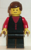 LEGO but002 Shirt with 3 Buttons - Red, Red Arms, Black Legs, Brown Male Hair